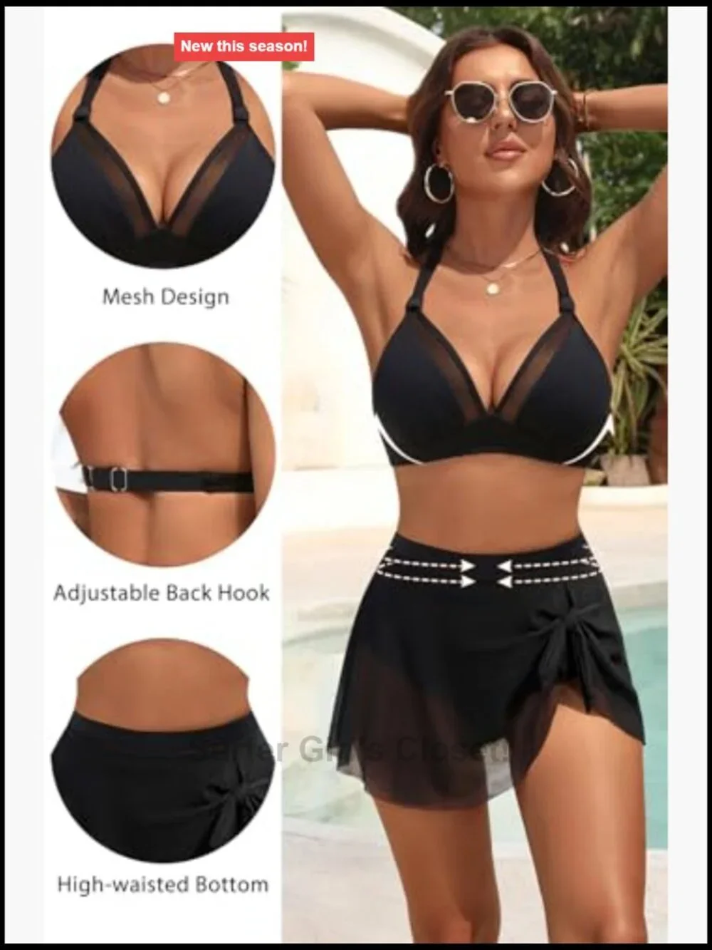 Two Piece High Waisted Bikini with Skirt Tummy Control Halter Swimsuit